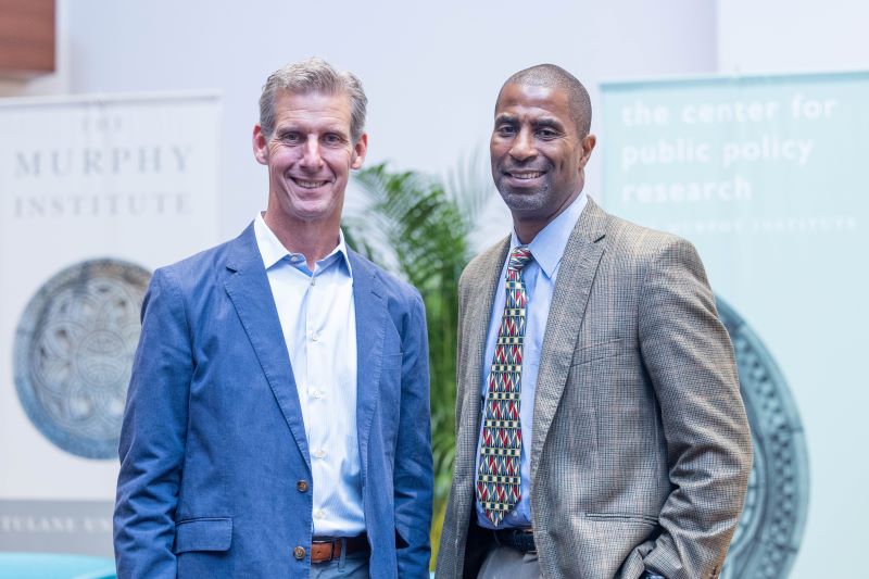 Kai Ryssdal and Gary Hoover at the 2023 Yates Lecture at Tulane University