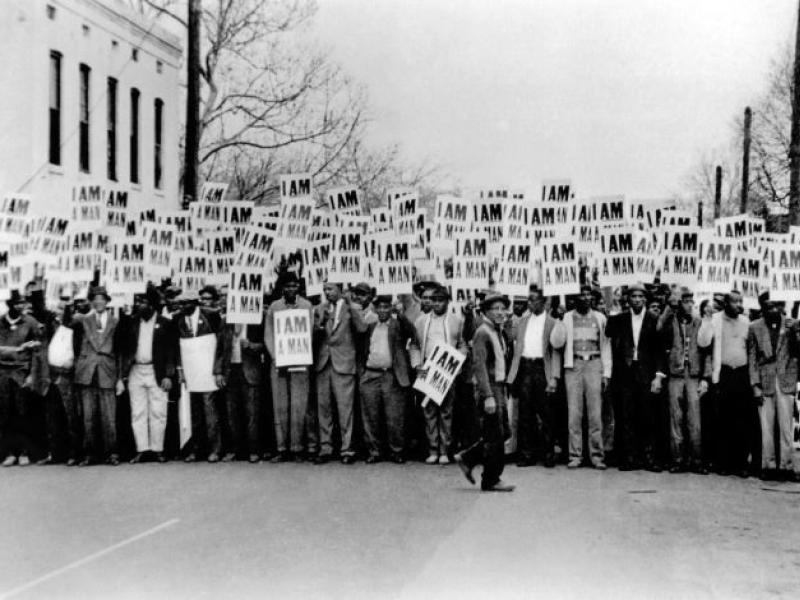 Sanitation workers prepared to demonstrate on March 28, 1968