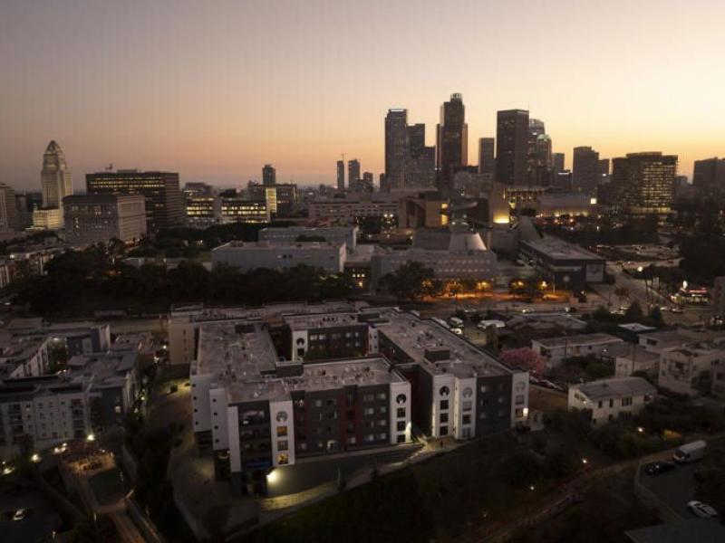 Aerial view of an apartment complex in Los Angeles, CA