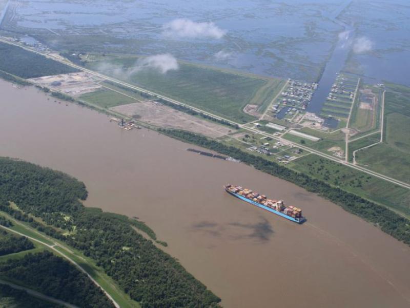 A freight ship on the Mississippi River