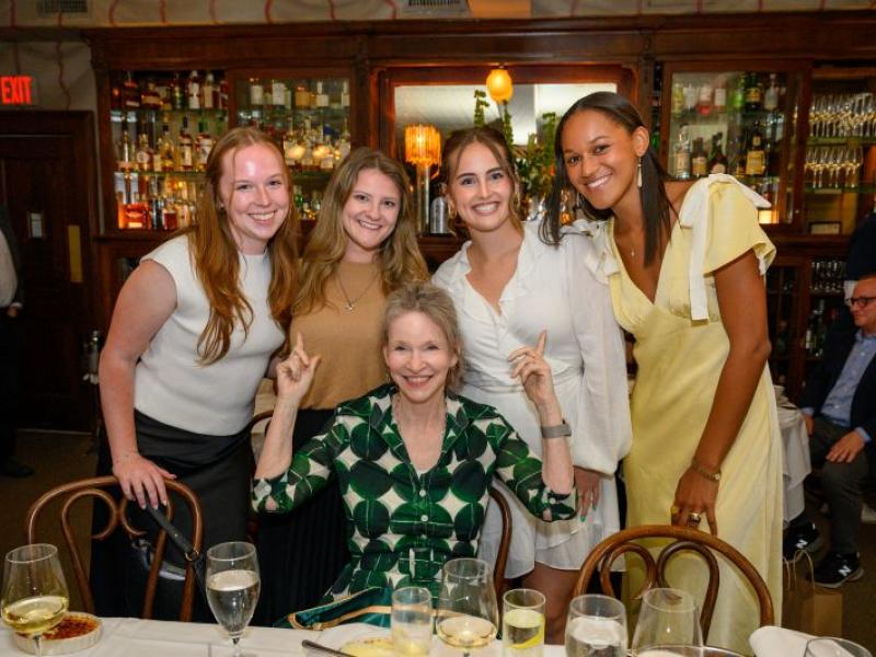 Class of 2025 Senior Award Recipients Megan Roche, Ellies Stevenson, Rachel Moody, and Maya Shields with Martha Murphy
