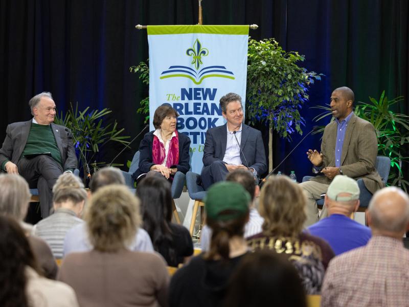(Left to right) On Friday, President Michael A. Fitts moderated a discussion with Carol Graham, Douglas Harris and Gary Hoover on the findings of Murphy Institute-funded bipartisan State of the Nation report.