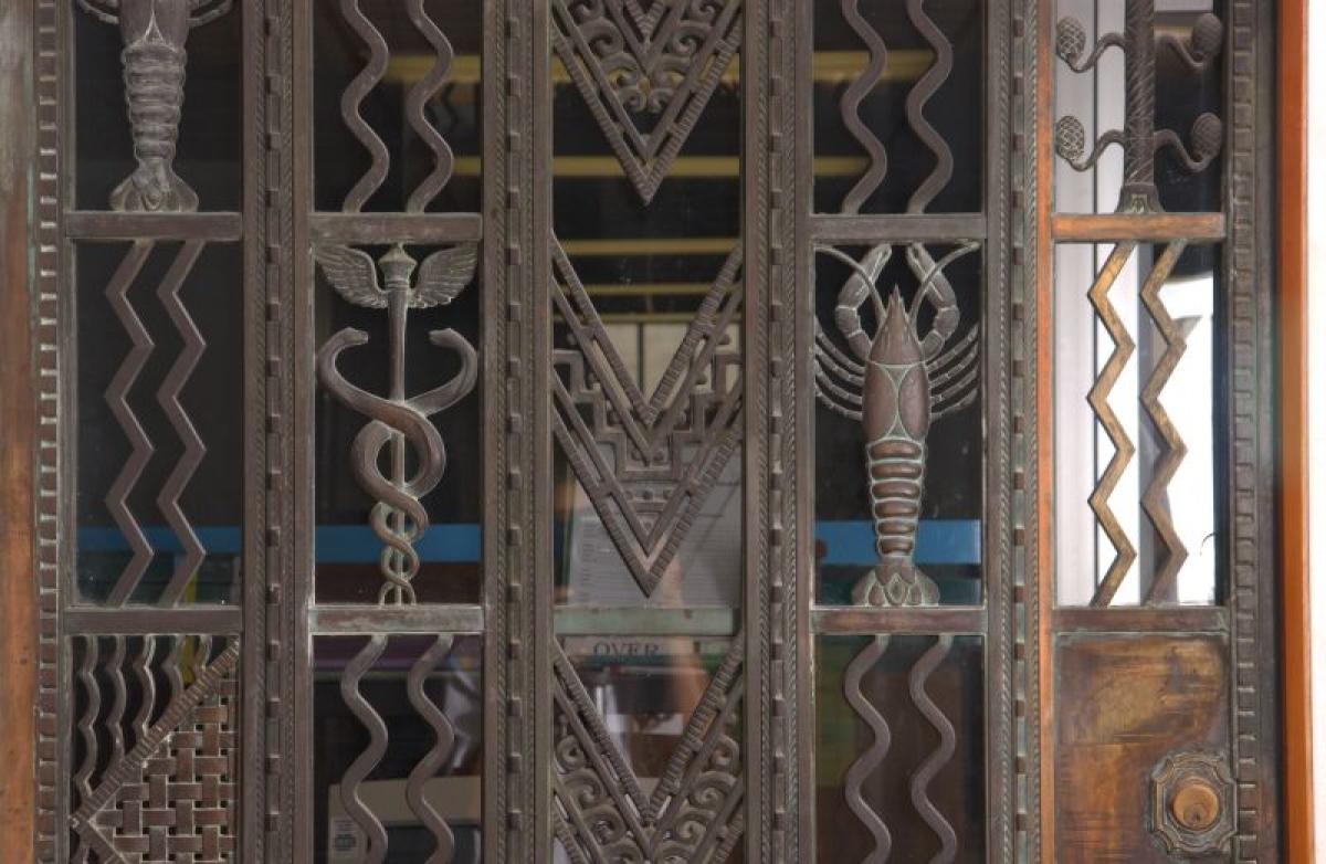 Bronze doors are displayed in the Rudolph Matas Library of the Health Sciences