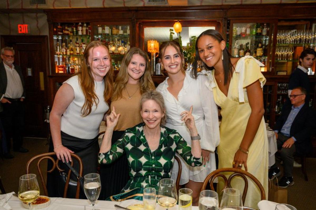 Class of 2025 Senior Award Recipients Megan Roche, Ellies Stevenson, Rachel Moody, and Maya Shields with Martha Murphy