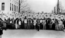 Sanitation workers prepared to demonstrate on March 28, 1968