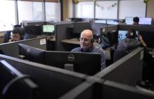 call center worker at his desk