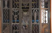 Bronze doors are displayed in the Rudolph Matas Library of the Health Sciences
