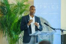 Gary Hoover, Executive Director of The Murphy Institute speaks at the CE public lecture in September 2024