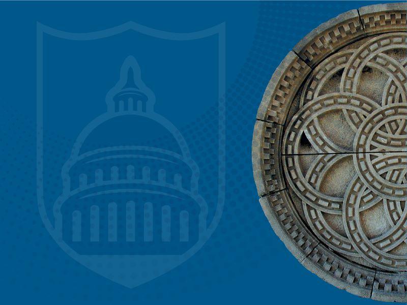 blue background with murphy rosette and US capitol graphic